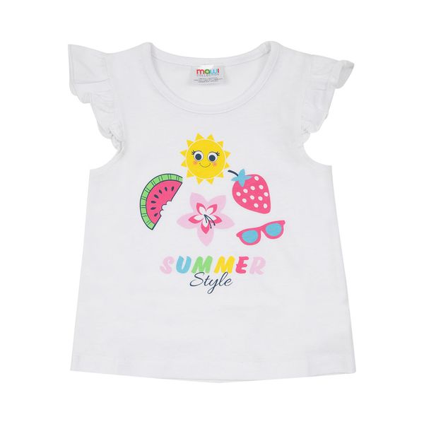 Canotta jersey bimba bianca con frill stampata - Mawi