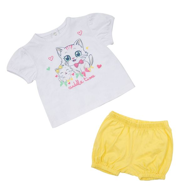Set 2 pezzi jersey t-shirt e shorts bimba bianco/giallo - Mawi