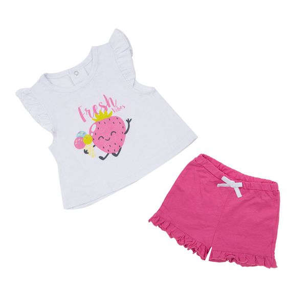 Set 2 pezzi jersey canotta e shorts bimba bianco/rosa - Mawi