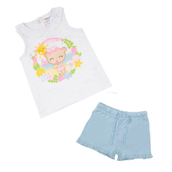 Set due pezzi jersey canotta + shorts bimba bianco/azzurro - Mawi