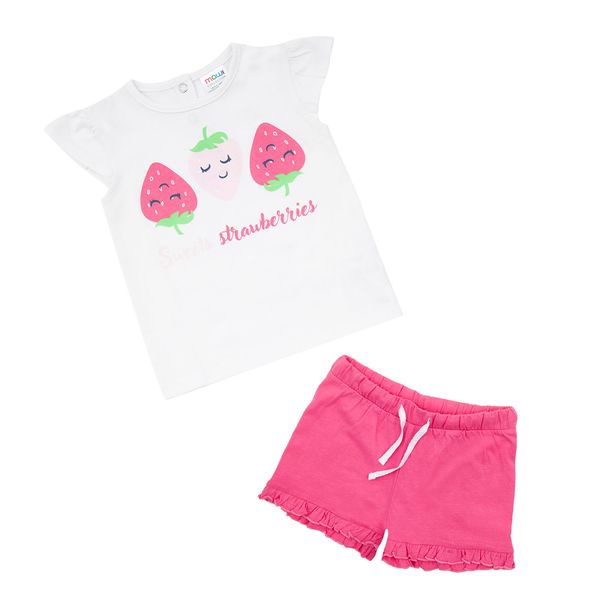 Set due pezzi t-shirt più short bimba bianco/rosa fragole - Mawi