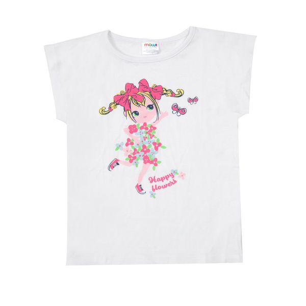 T-shirt jersey bimba bianca stampa "bimba tra i fiori" - Mawi