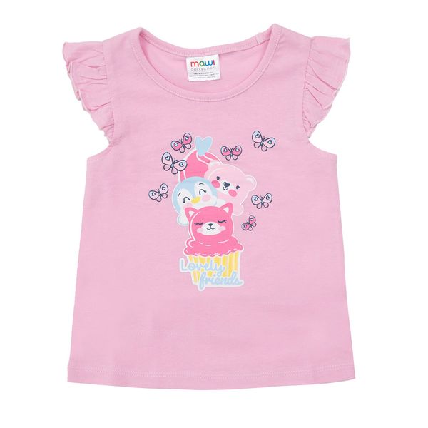 Canotta jersey bimba rosa chiaro con frill stampata - Mawi