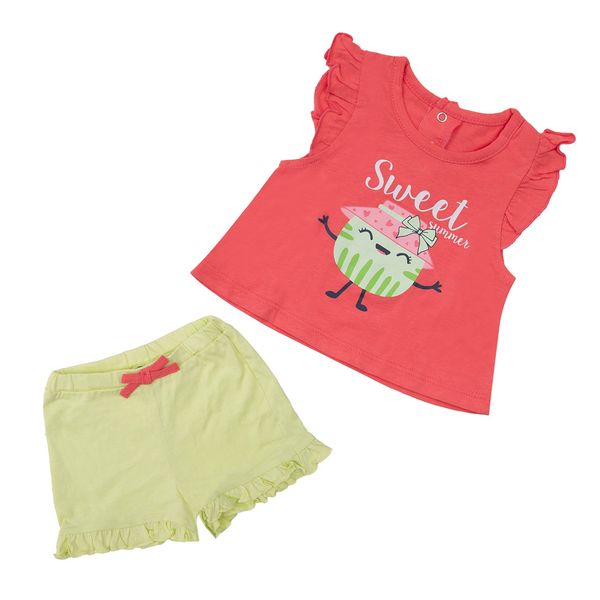 Set 2 pezzi jersey canotta e shorts bimbo corallo/verde - Mawi