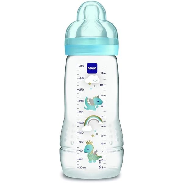 Biberon easy active baby bottle 330 ml 4+ mesi, tettarella misura 3 piatta e simmetrica, azzurro - mam - Mam