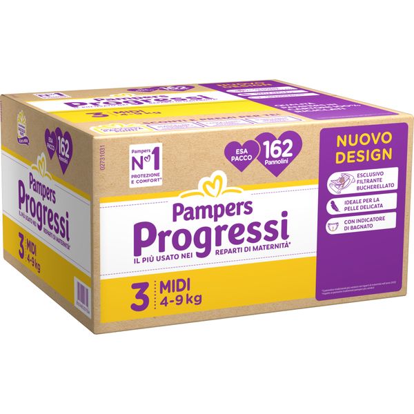 Pannolini progressi midi taglia 3 (4-9 kg) – 162 pezzi  esapack - pampers - PAMPERS