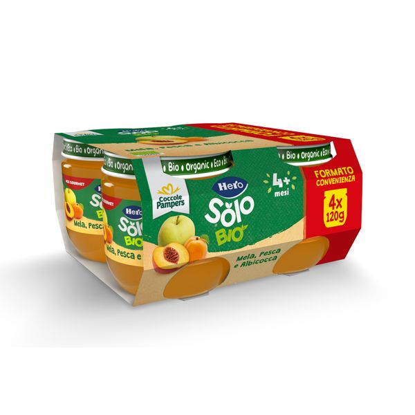 Omogeneizzato solo  mela pesca albicocca 4x120g - hero - Hero