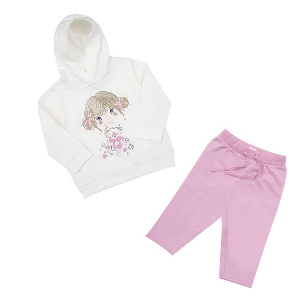Set 2 pezzi felpa + pantalone bimba bianco/rosa - Mawi