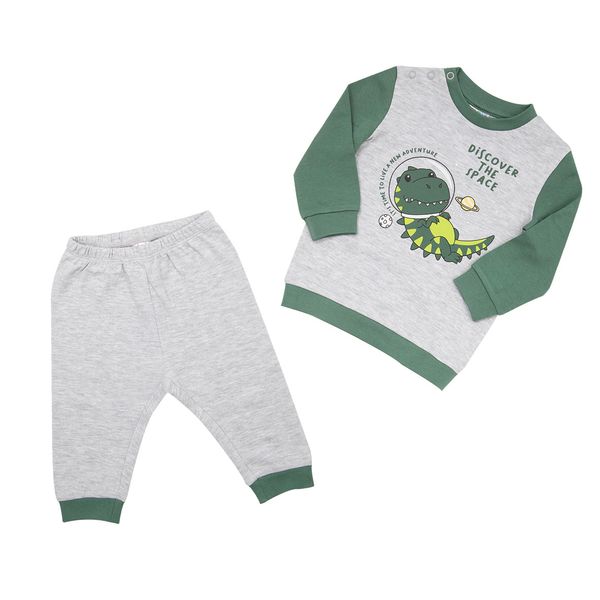 Pigiama due pezzi bimbo grigio/verde "dino" - Mawi