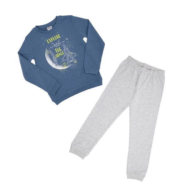 Pigiama due pezzi bimbo blu/grigio "space" - Mawi
