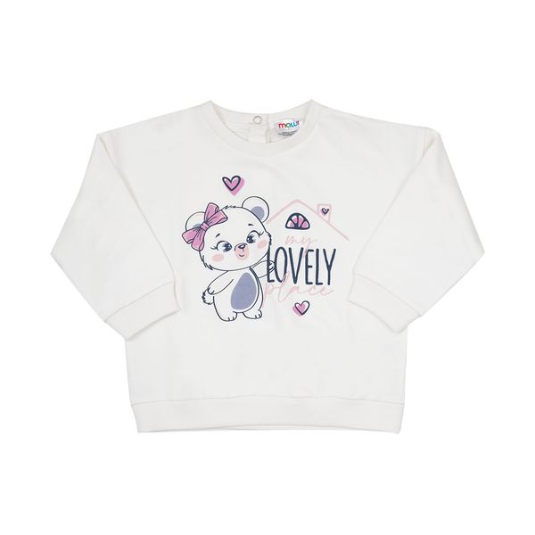 Maglia french terry manica lunga bimba bianca stampa "orsetto" - Mawi