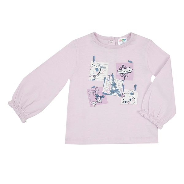 Maglia jersey manica lunga bimba rosa stampa "paris" - Mawi