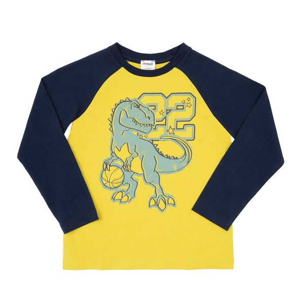 Maglia jersey manica lunga bimbo blu/giallo "dino" - Mawi