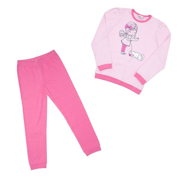 Pigiama due pezzi bimba rosa "bambina con gattino" - Mawi