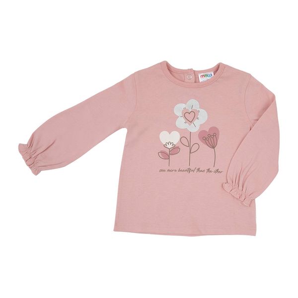 Maglia jersey manica lunga bimba rosa stampa fiori - Mawi
