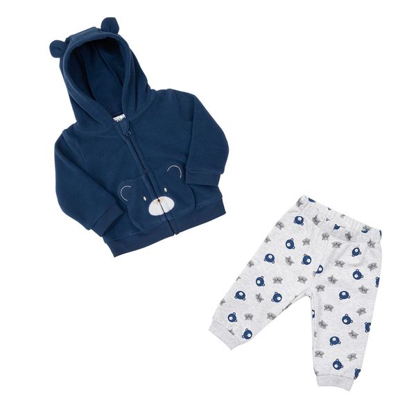 Completo jogging pile bimbo blu/grigio con cappuccio - Mawi