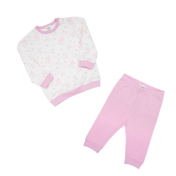 Pigiama due pezzi interlock bimba bianco/rosa stampato - Mawi