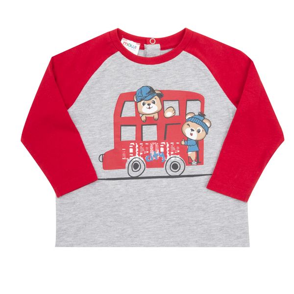 T-shirt maniche lunghe bimbo grigio/rosso stampata - Mawi