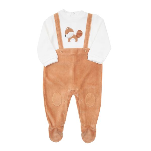 Tutina ciniglia rigata con bretelle bimbo bianco/marrone - Mawi