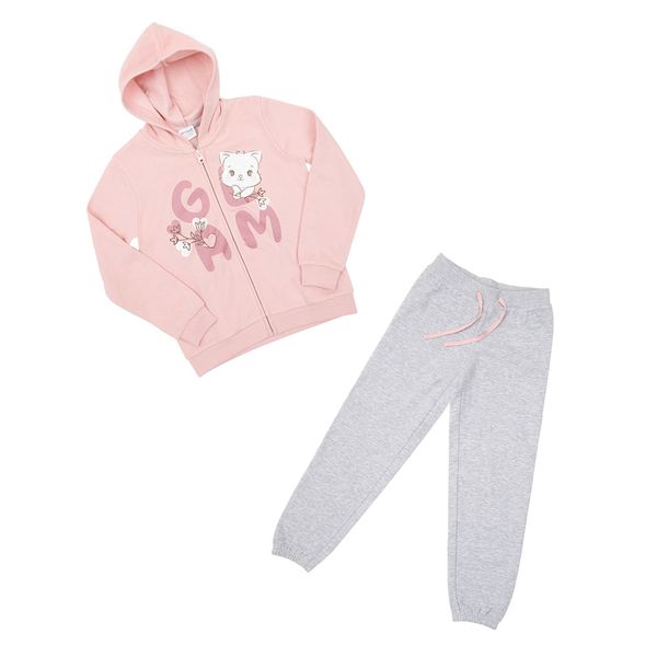 Completo jogging bimba con zip e cappuccio rosa/grigio - Mawi