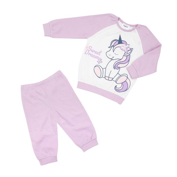 Pigiama due pezzi felpato bimba lilla/bianco stampato - Mawi