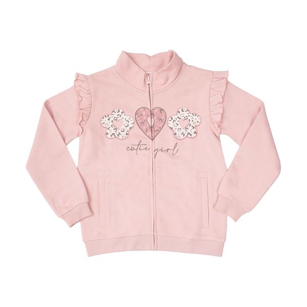 Felpa con zip bimba rosa con frill - Mawi
