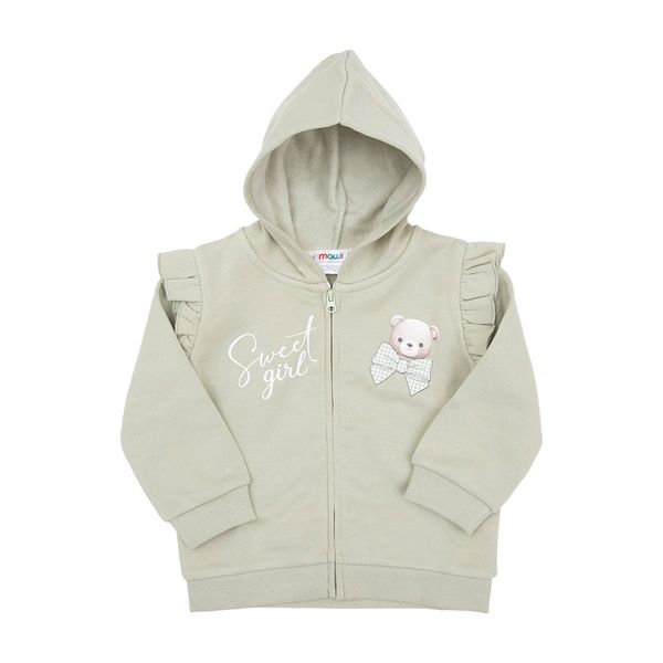 Felpa bimba verde con zip e cappuccio stampata - Mawi