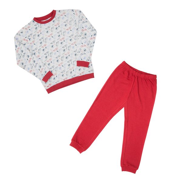 Pigiama due pezzi felpato bimbo bianco/rosso stampato - Mawi