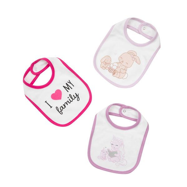 Pack 3 bavaglini bimba bianco/rosa/viola - Mawi