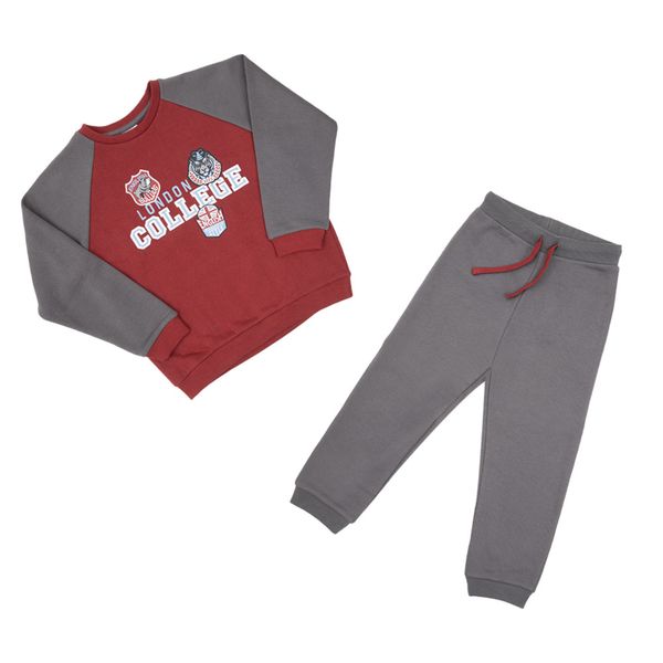 Completo jogging felpato bimbo grigio/rosso - Mawi