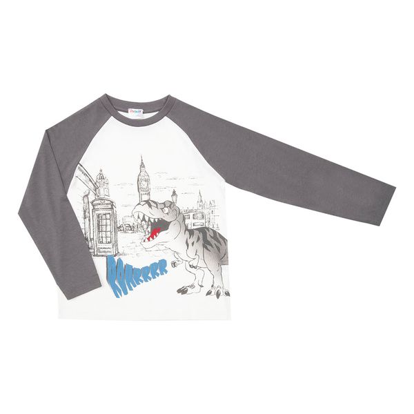 T-shirt maniche lunghe bimbo grigio/panna stampa "dino" - Mawi