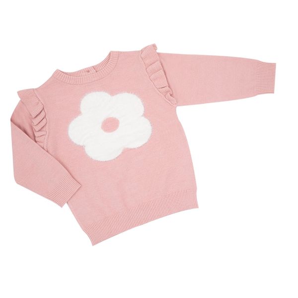 Maglia tricot bimba rosa fiore bianco - Mawi