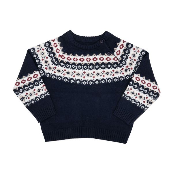Maglia tricot bimbo blu con greca larga - Mawi