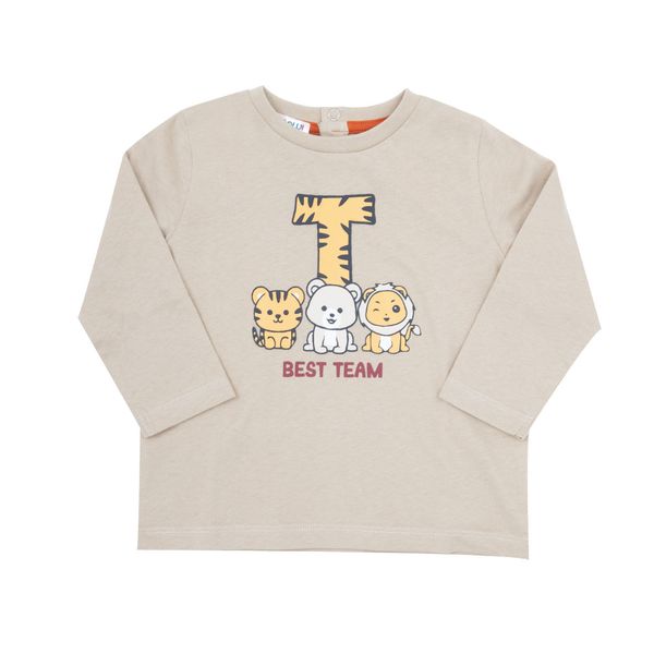 T-shirt jersey manica lunga bimbo beige stampata - Mawi