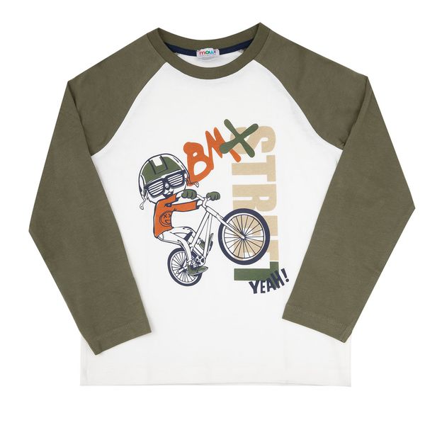T-shirt manica lunga raglan bimbo bicolor bianco/verde - Mawi