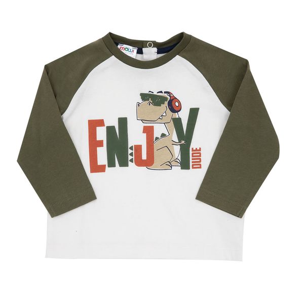 T-shirt manica lunga raglan bimbo bicolor bianco/verde - Mawi