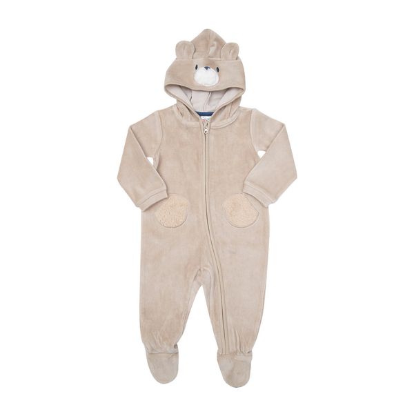 Tutina ciniglia con cappuccio bimbo beige "orsetto" - Mawi