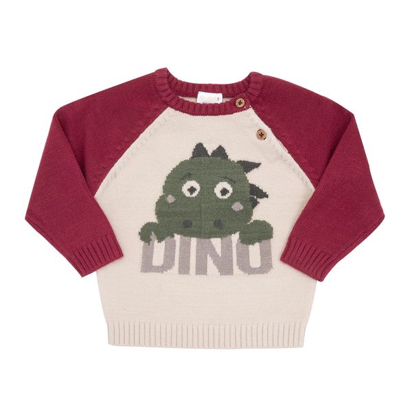 Maglione tricot bimbo bordeaux/beige "dino" - Mawi