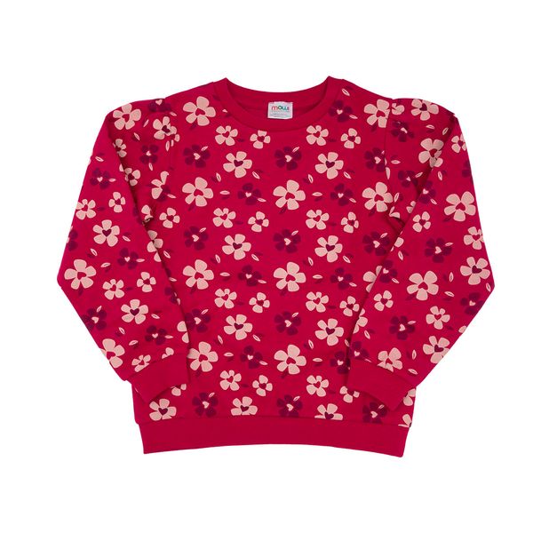 Maglia felpata bimba rossa stampata - Mawi