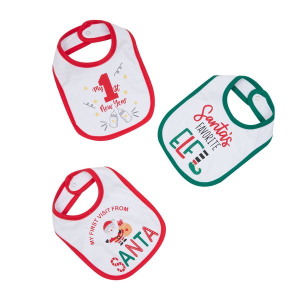 Set 3 bavaglini "christmas" con bottone - Mawi
