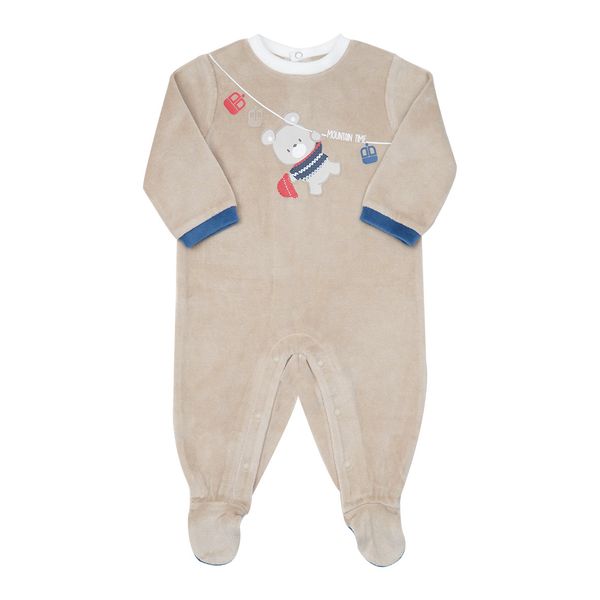 Tutina ciniglia bimbo beige con orsetto - Mawi