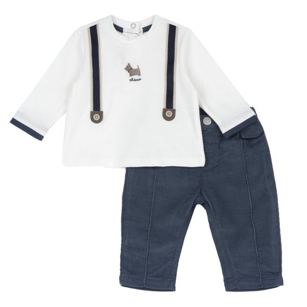 Set 2 pz t-shirt e pantaloni lunghi finte bretelle - chicco - Chicco