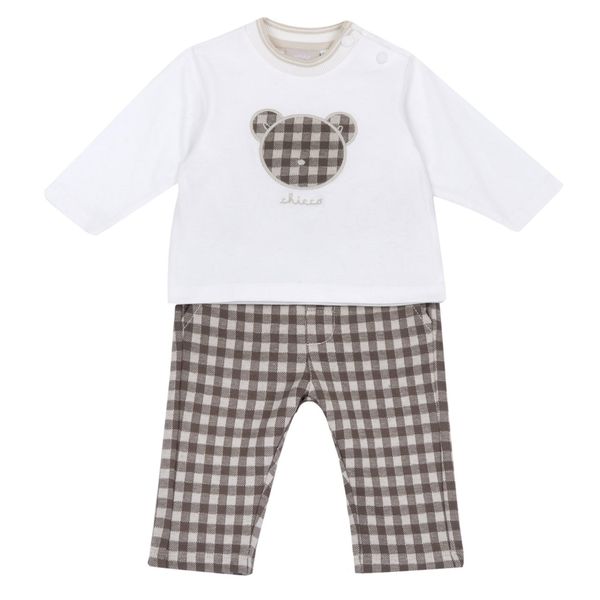 Set 2 pz t-shirt ml applicazione orso+pantaloni vichy - chicco - Chicco