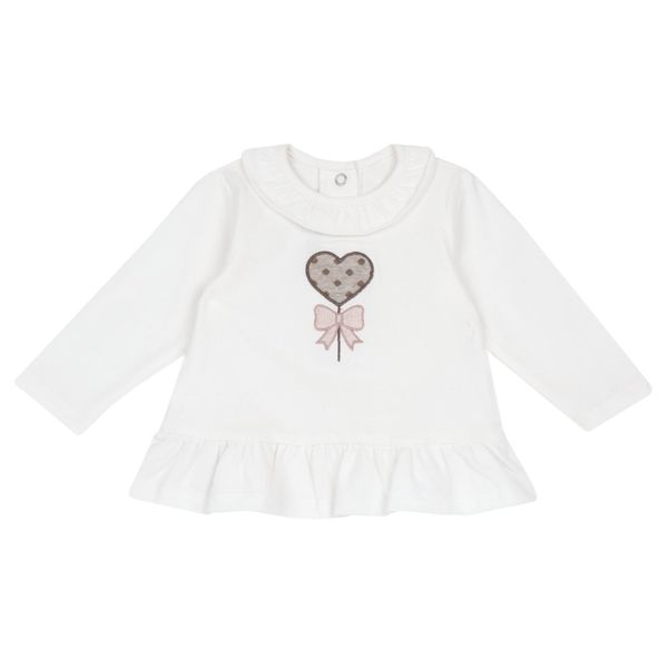 T.shirt m/l panna con rouches e applicazione cuore pois - chicco - Chicco
