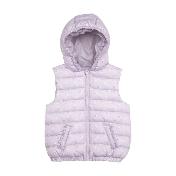 Gilet imbottito con cappuccio bimba lilla stampato - Mawi