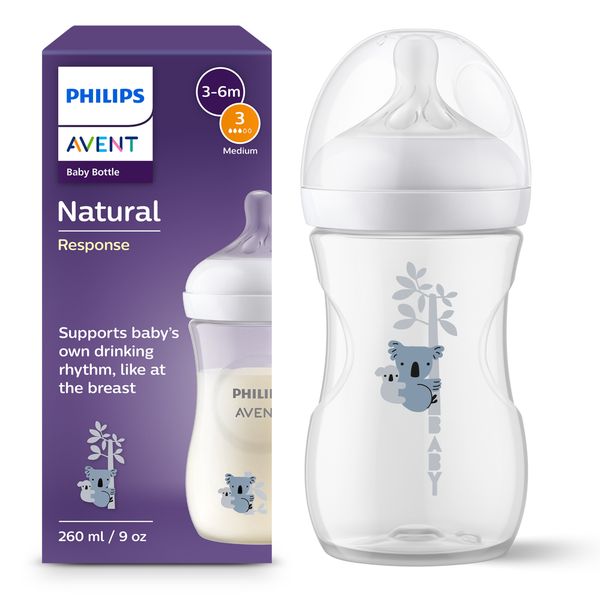 Biberon natural response deco koala 260 ml, con tettarella flusso 3 (medio). età consigliata: 3-6m. biberon 1 pz: scy903/67 - philips avent - Avent