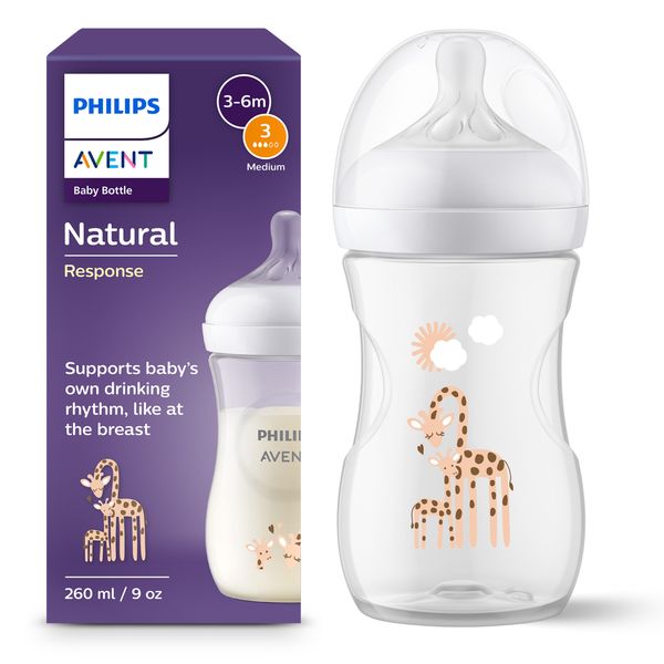 Biberon natural response deco giraffa 260 ml, con tettarella flusso 3 (medio). età consigliata: 3-6m. biberon 1 pz: scy903/66 - philips avent - Avent