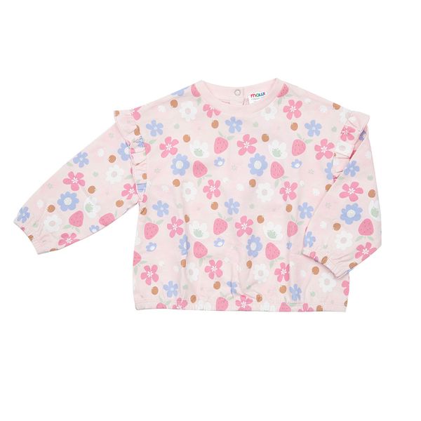 Maglia felpata manica lunga bimba rosa con stampa floreale - Mawi
