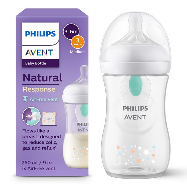 Biberon natural con tettarella a risposta naturale e valvola airfree  decorazione orsetto da 260 ml 1m+ | senza bpa - philips avent - Avent