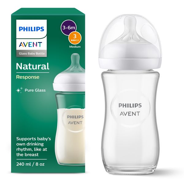 Biberon natural response in vetro 240 ml, con tettarella flusso 3 (medio). età consigliata: 3-6m. biberon 1 pz: scy933/01 - philips avent - Avent
